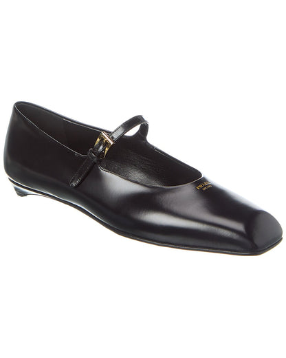 Prada Black Leather Mary Jane Ballet Flats