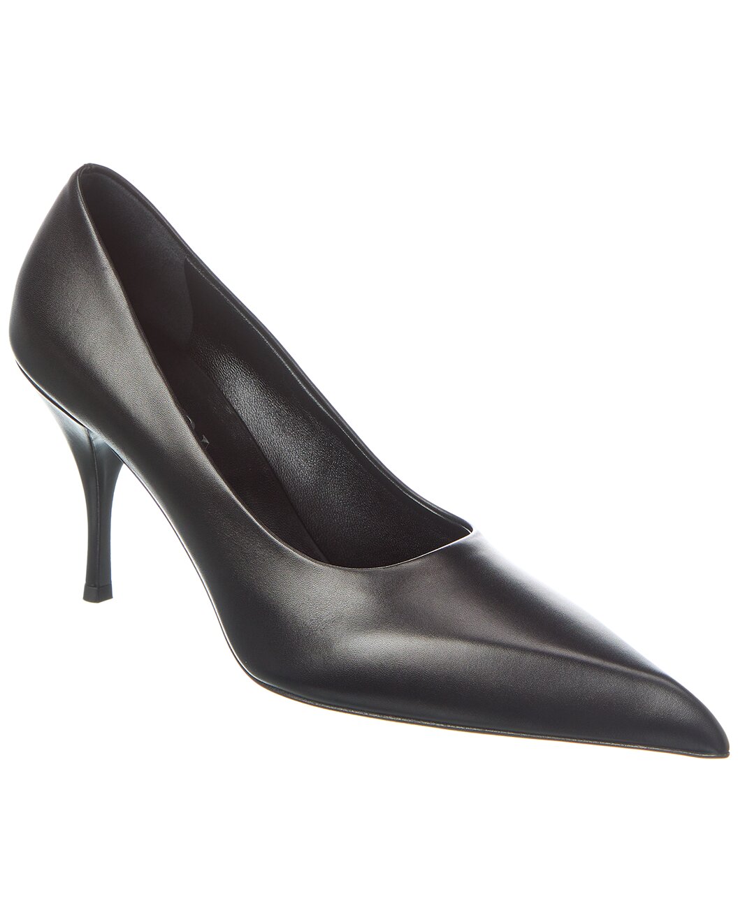 Prada Black Leather Pointed-Toe Kitten Heel Pumps
