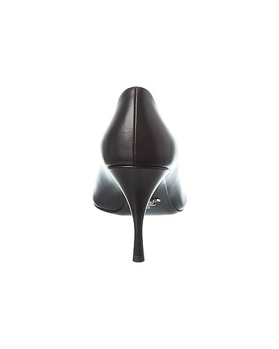 Prada Black Leather Pointed-Toe Kitten Heel Pumps