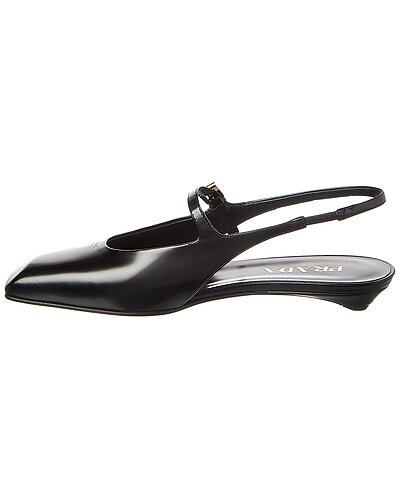 Prada Black Leather Slingback Mary Jane Flats