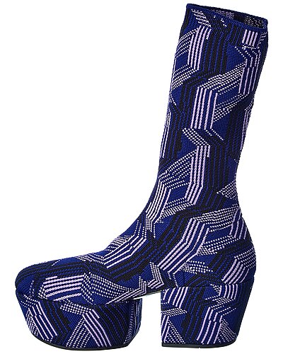 Prada Blue Geometric Knit Platform Sock Boots