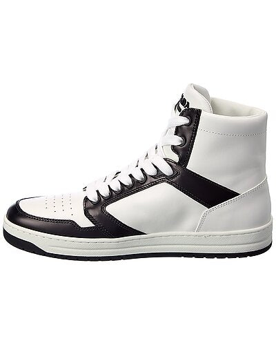Prada White & Black Leather High-Top Sneakers
