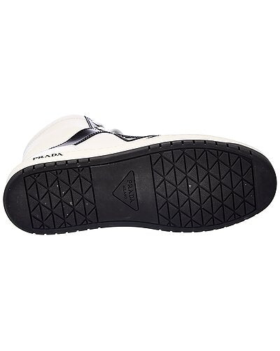Prada White & Black Leather High-Top Sneakers