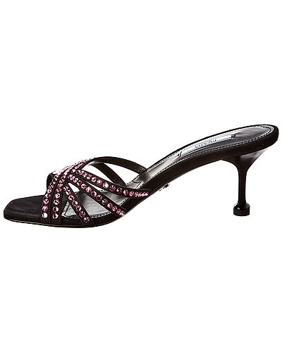 Prada Black Suede Crystal Embellished Heeled Sandals