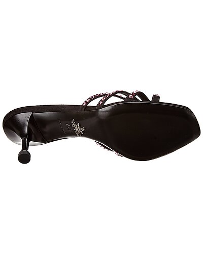 Prada Black Suede Crystal Embellished Heeled Sandals