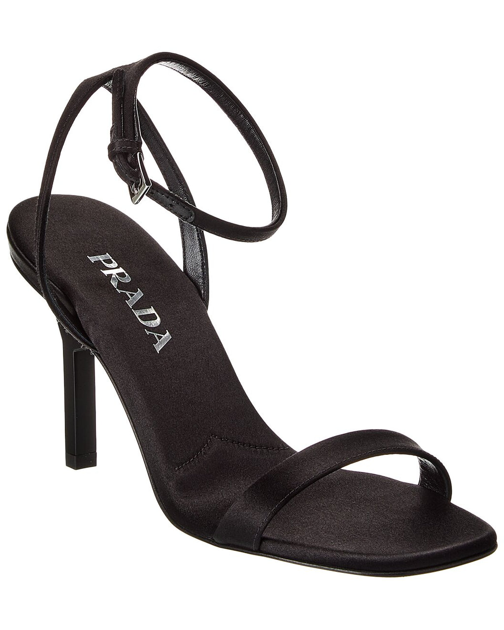 Prada Black Satin Ankle-Strap Stiletto Sandals
