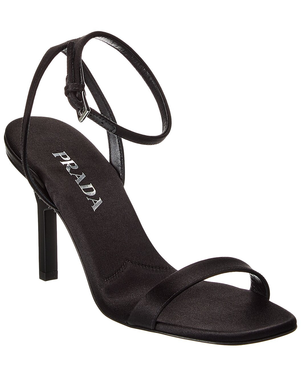 Prada Black Satin Ankle-Strap Stiletto Sandals