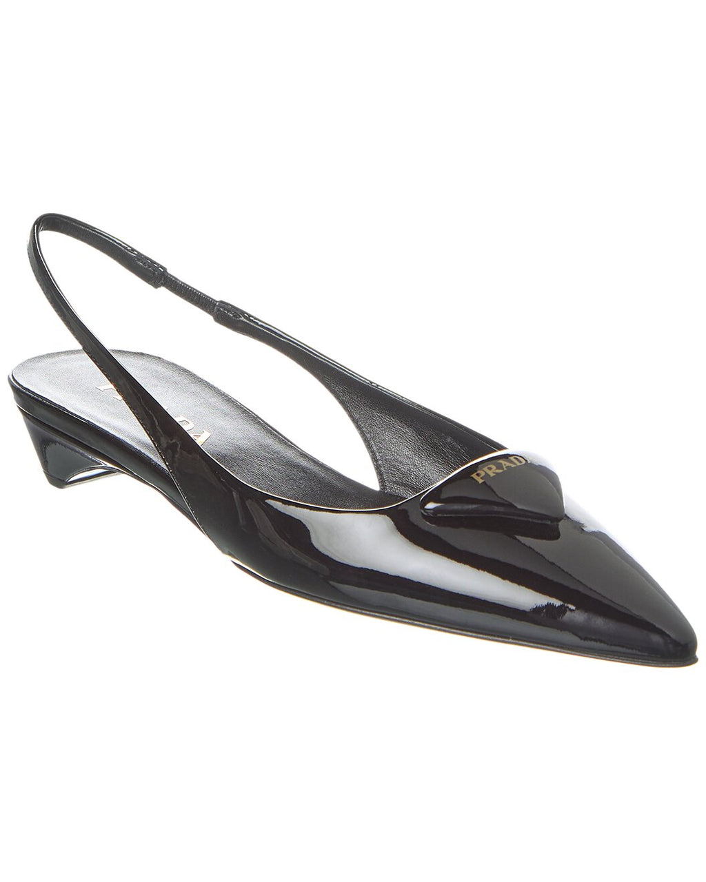 Prada Black Patent Leather Logo Slingback Kitten Heels