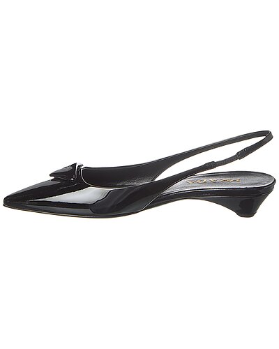 Prada Black Patent Leather Logo Slingback Kitten Heels