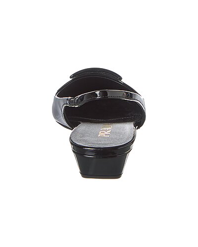 Prada Black Patent Leather Logo Slingback Kitten Heels