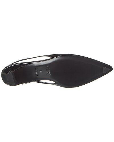 Prada Black Patent Leather Logo Slingback Kitten Heels