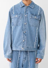 FRAYED BIG T DENIM JACKET