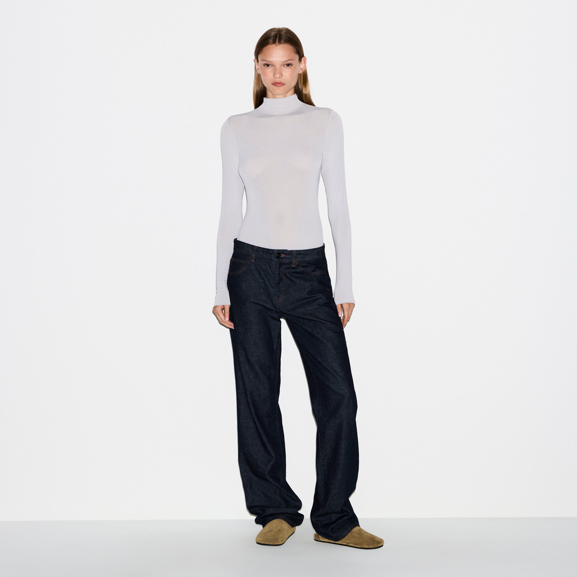 Sheer Modal Long Sleeve Turtleneck Bodysuit