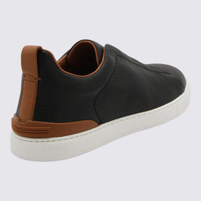 Zegna Men’s Black Leather Slip-On Sneakers – UK Size | Lightweight EVA & TPU Sole