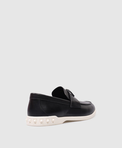 Valentino Garavani Leisure Flows Black Leather Loafers with VLogo