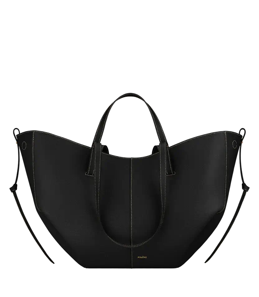 Polene Cyme Edition Textured Black with Ecru Stitching - Size: One Size Bags | Shop From The Mirage