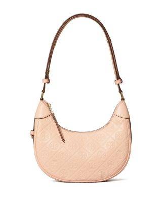 T Monogram Leather Crescent Bag