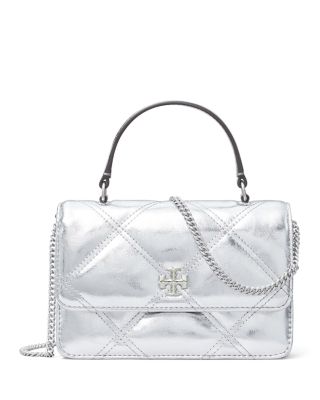 Mini Kira Metallic Leather Diamond Quilt Top Handle Chain Wallet