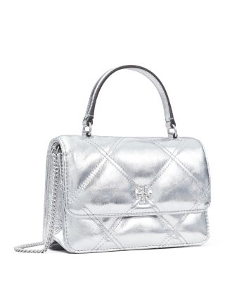 Mini Kira Metallic Leather Diamond Quilt Top Handle Chain Wallet