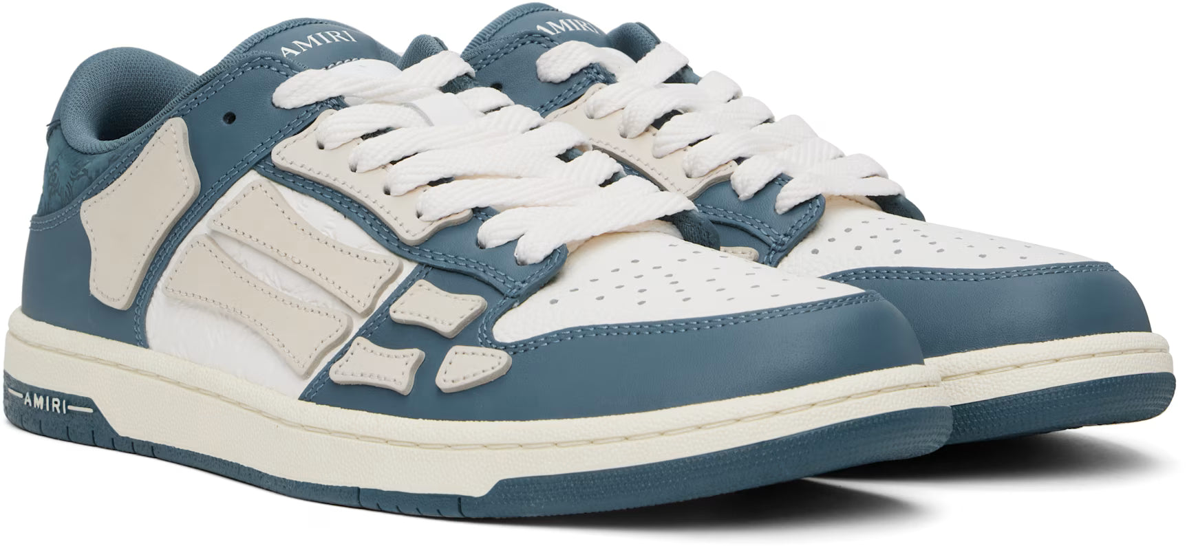 White & Navy Debossed MA Quad Skel Top Low Sneakers