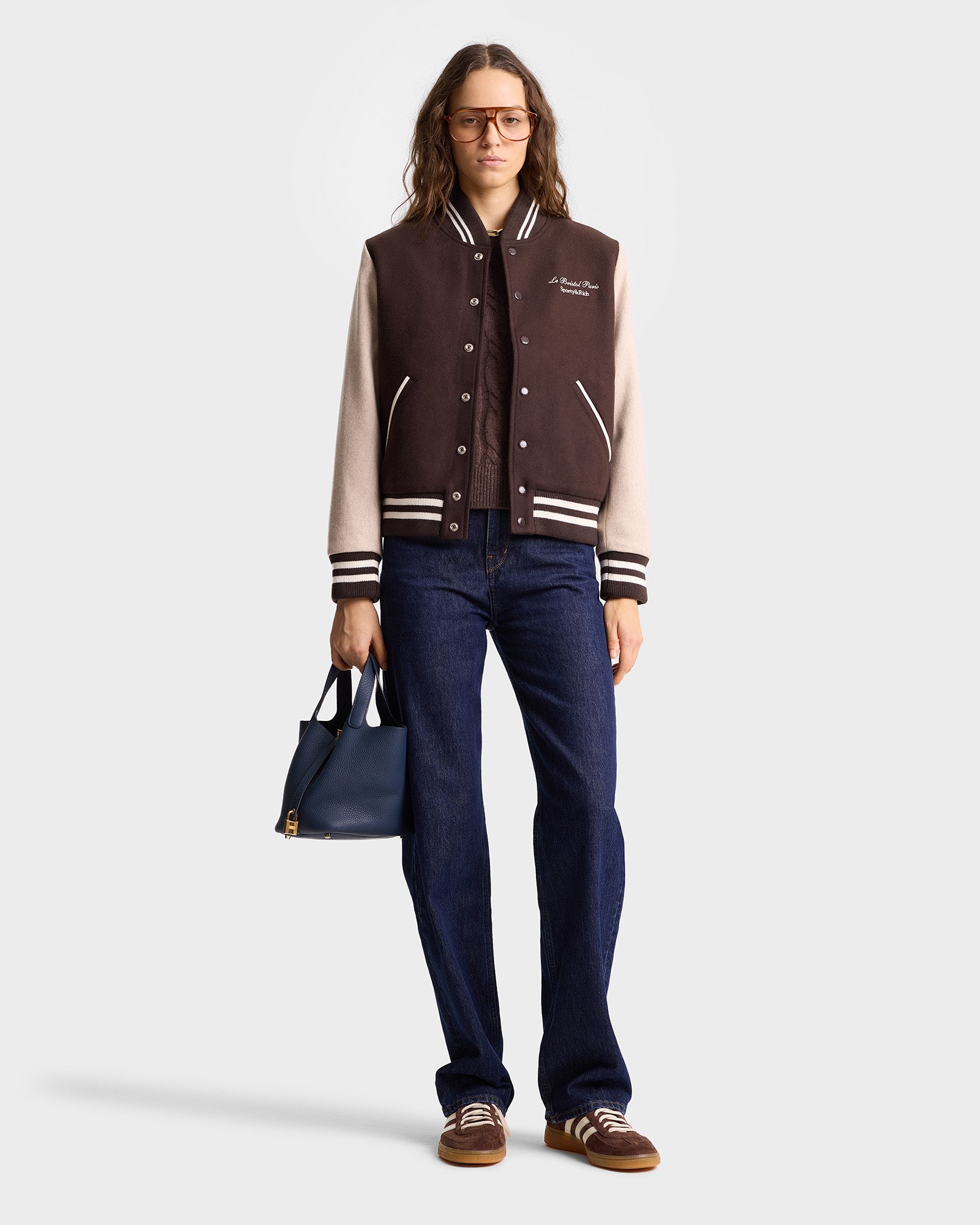 Faubourg Wool Varsity Jacket - Chocolate/Cream