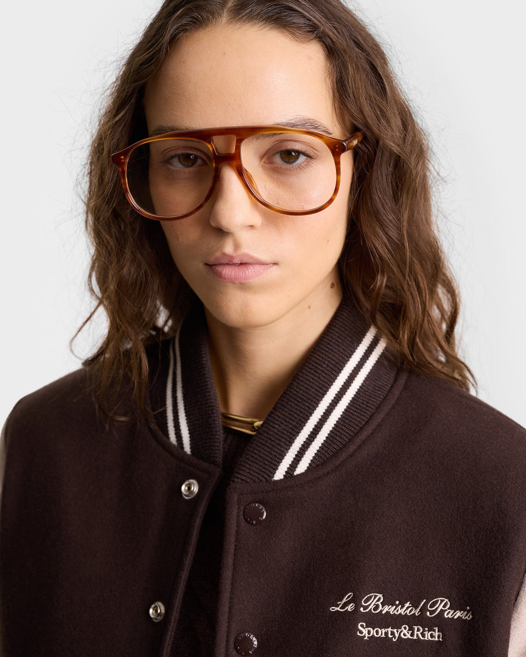 Faubourg Wool Varsity Jacket - Chocolate/Cream