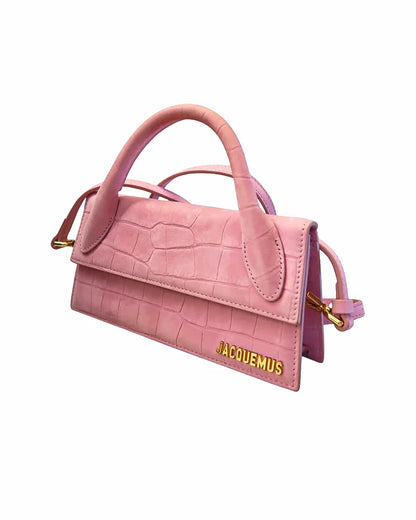 Jacquemus Pink Croc-Embossed Le Chiquito Long Crossbody Bag