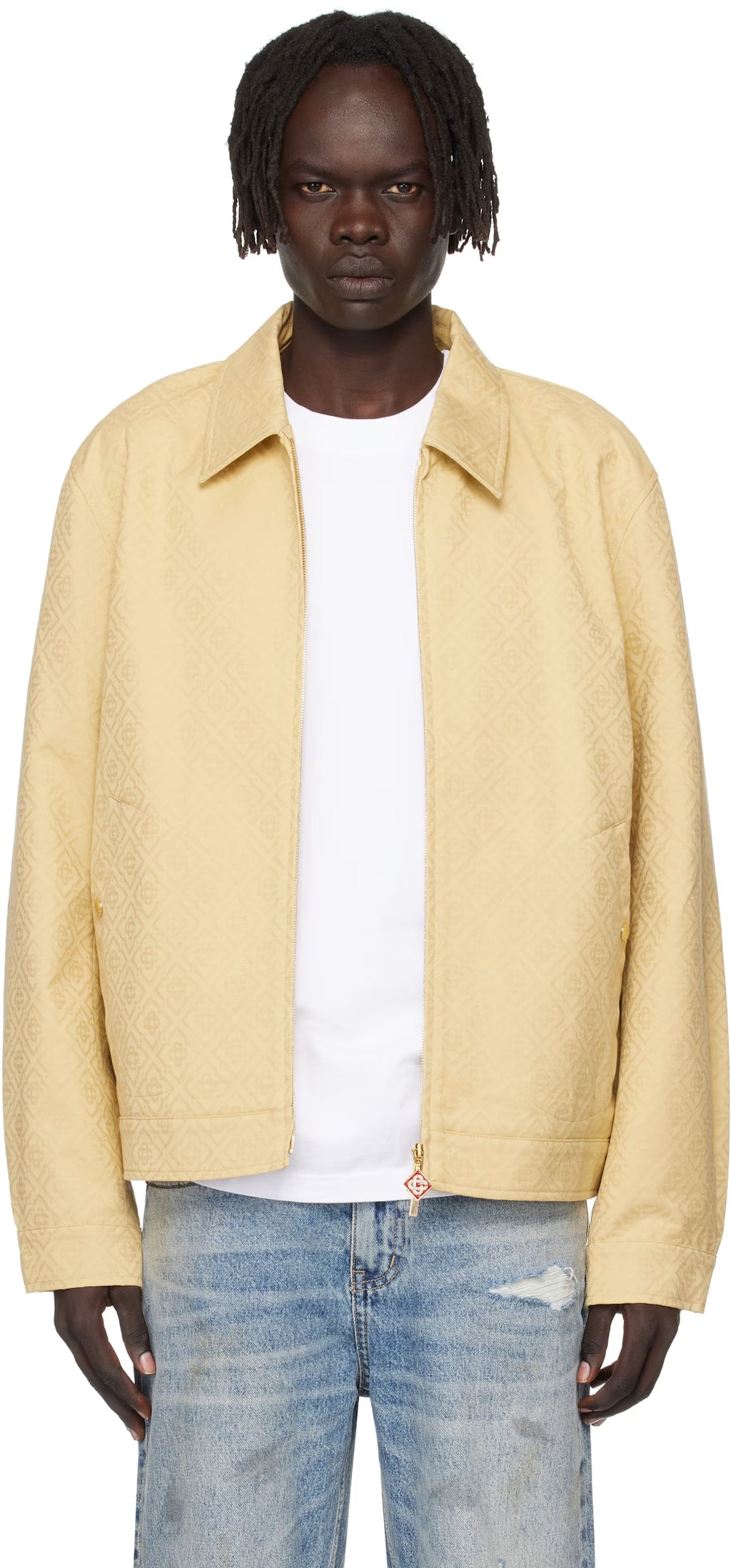 Beige Cotton Monogram Jacquard Jacket