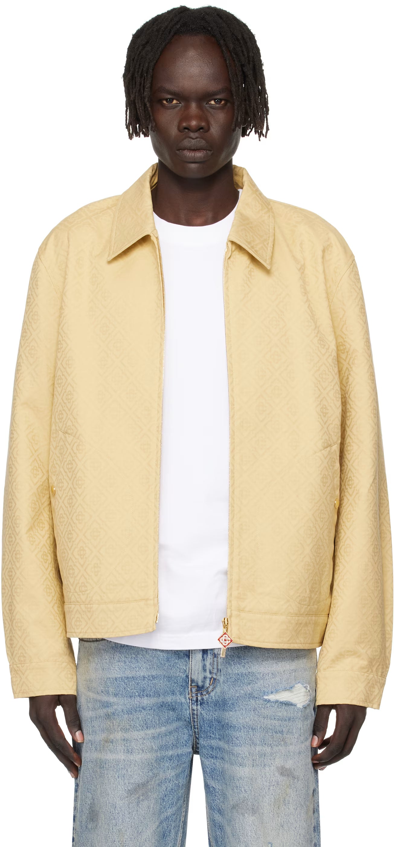 Beige Cotton Monogram Jacquard Jacket