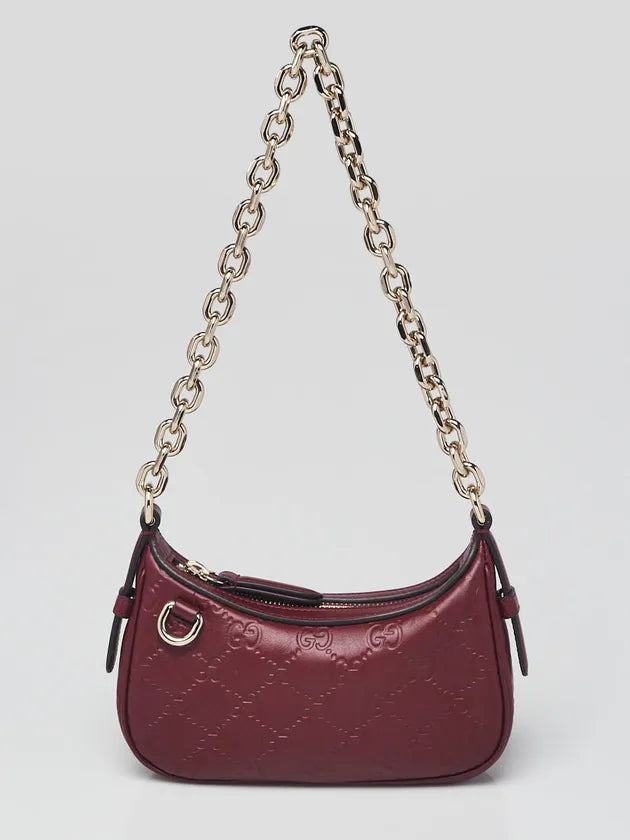 Gucci Bordeaux Embossed Leather Mini Emblem Chain Shoulder Bag
