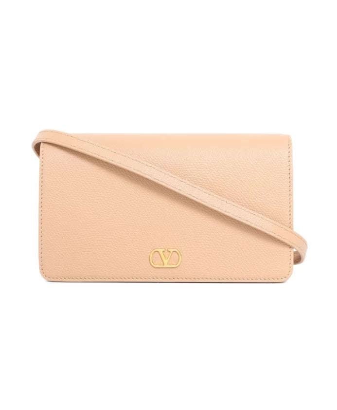 Beige Leather Shoulder Bag with Gold-tone Logo