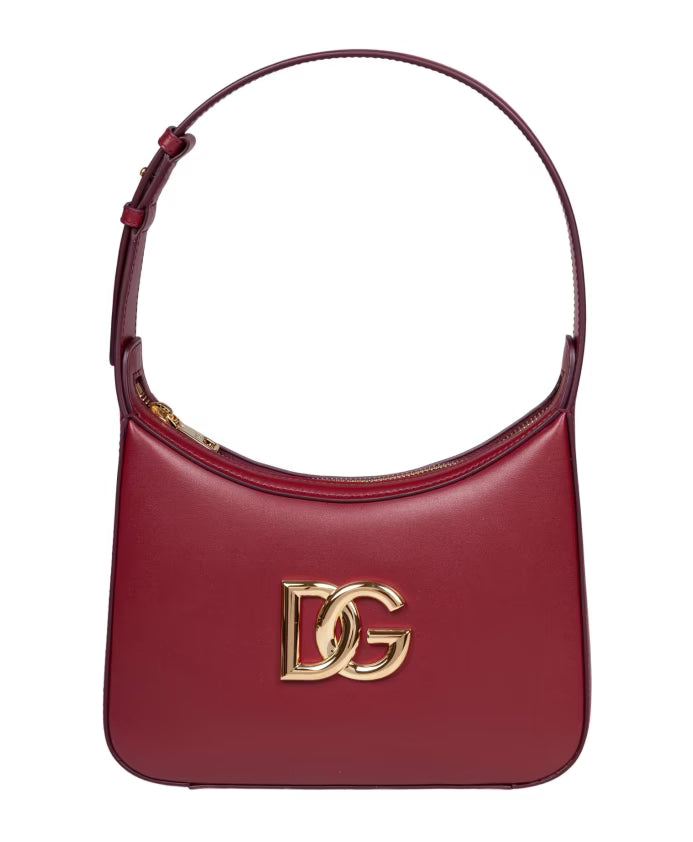 Bordeaux Leather Shoulder Bag with DG Logo