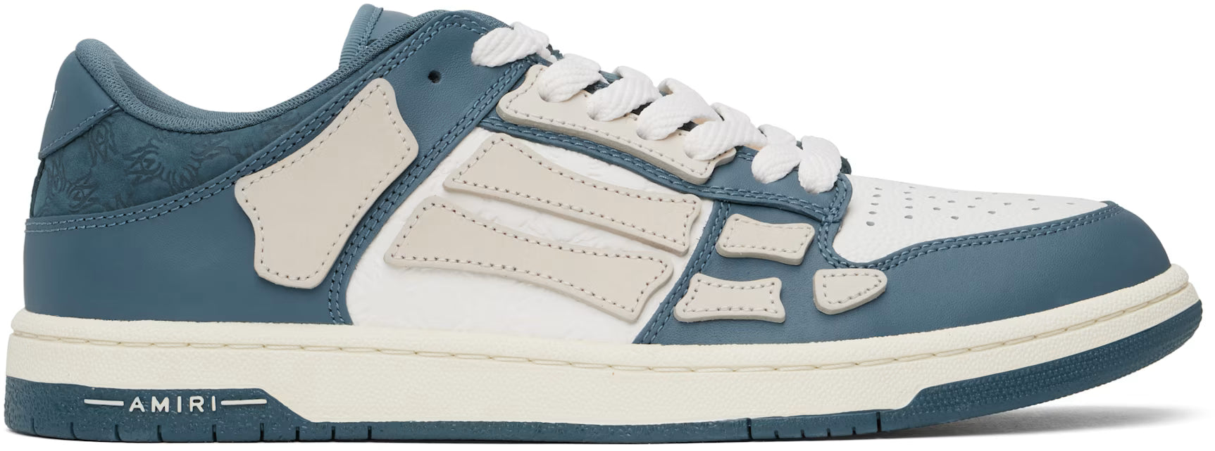 White & Navy Debossed MA Quad Skel Top Low Sneakers