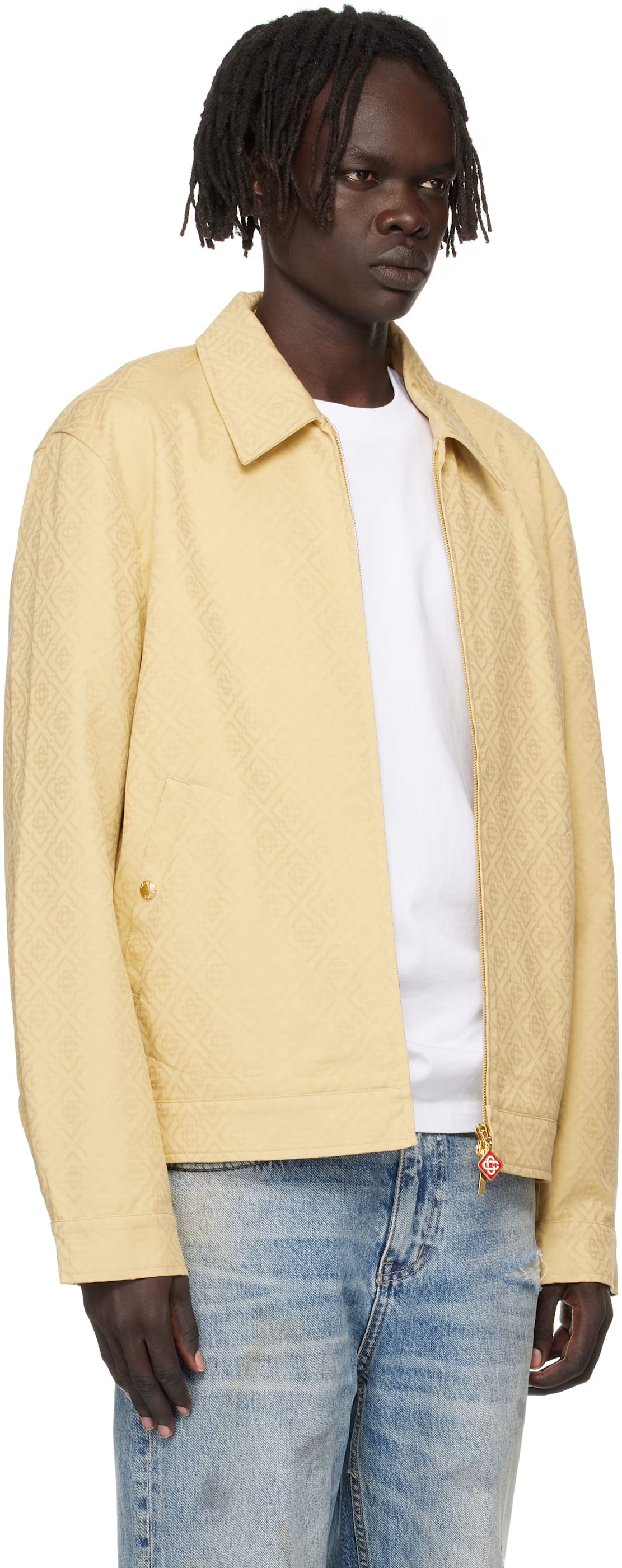 Beige Cotton Monogram Jacquard Jacket