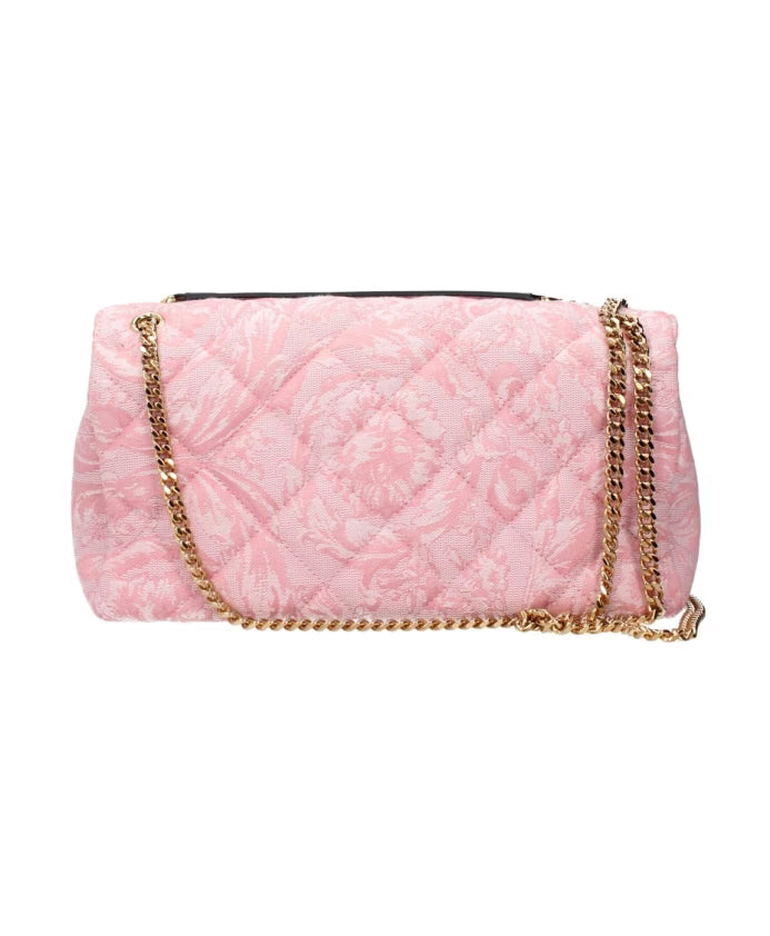 Pink Fabric Shoulder Bag with Front Detail