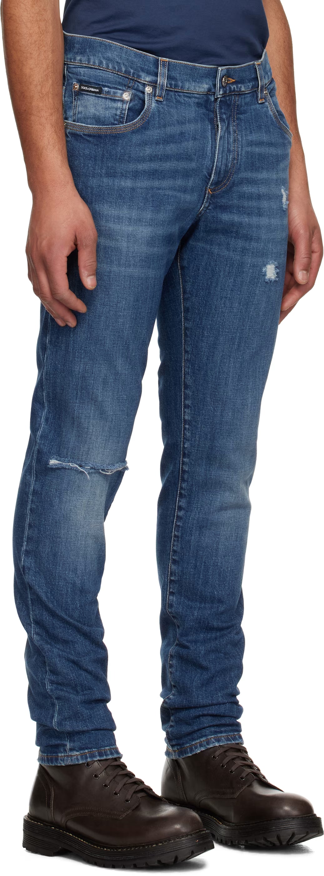 Dolce&Gabbana Navy Slim-Fit Stretch Cotton Logo Embroidery Jeans