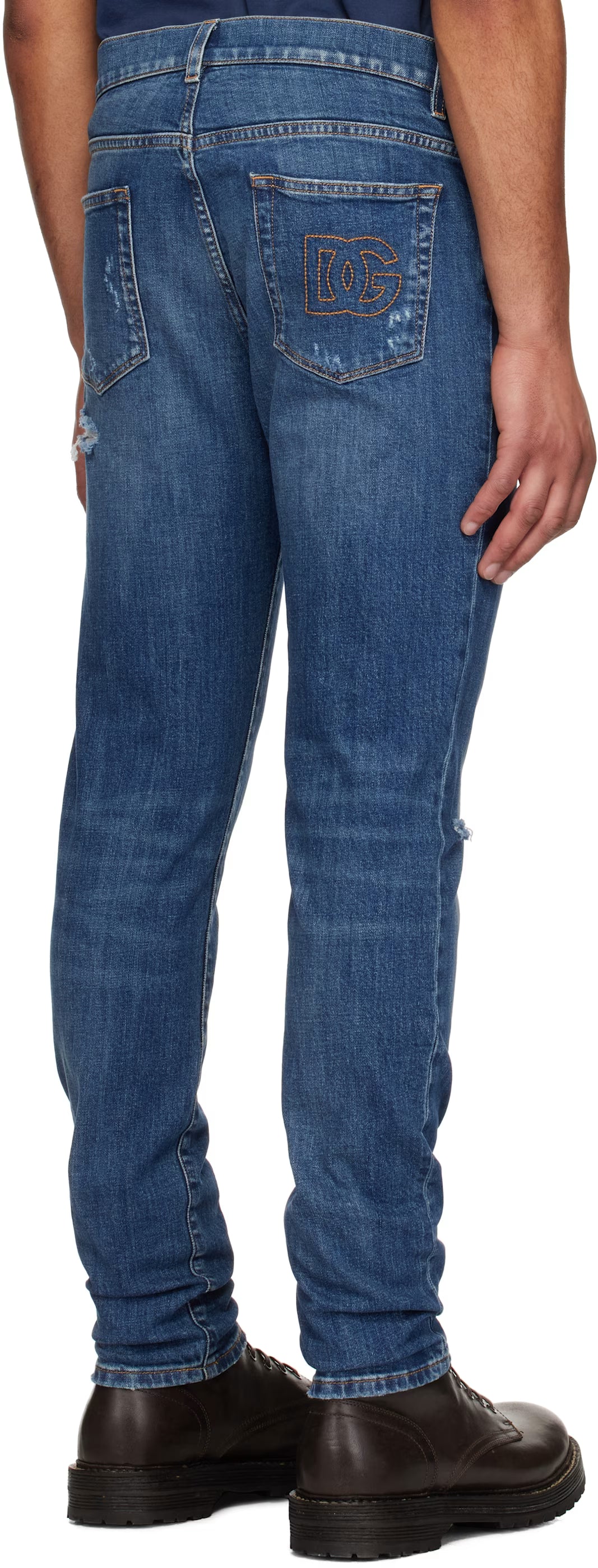Dolce&Gabbana Navy Slim-Fit Stretch Cotton Logo Embroidery Jeans