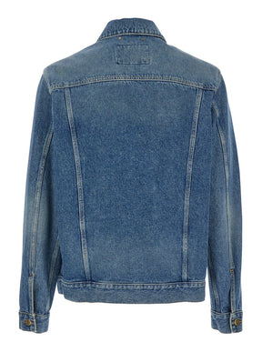 Golden goose Blue Jacket with Patch Pockets on the Chest and Logoed Metal Buttons in Denim Man