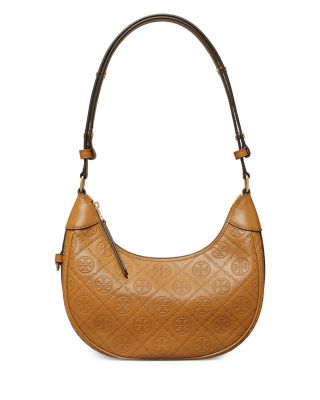 T Monogram Leather Crescent Bag