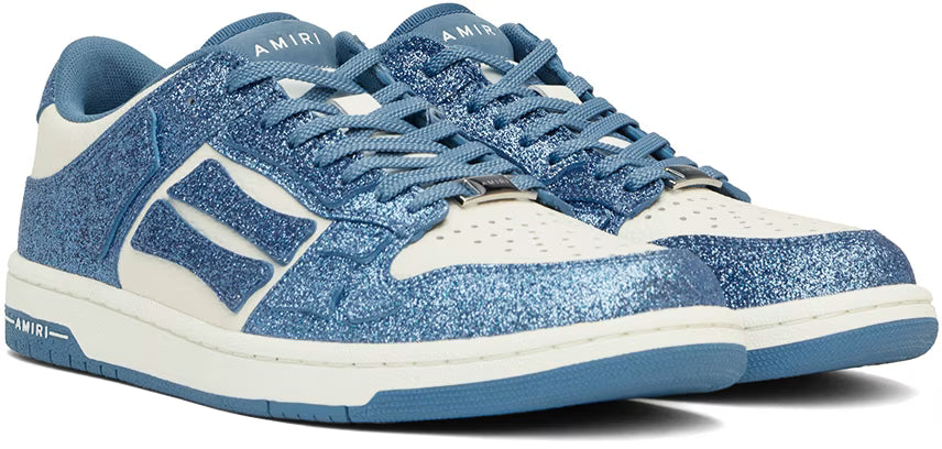AMIRI White & Blue Shimmer Skel Top Low Sneakers