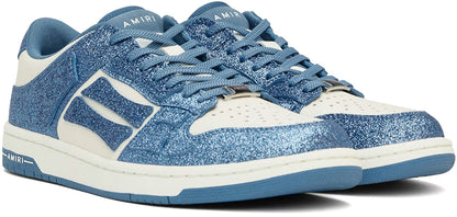 AMIRI White & Blue Shimmer Skel Top Low Sneakers