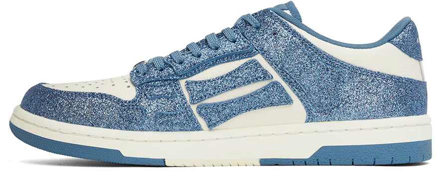 AMIRI White & Blue Shimmer Skel Top Low Sneakers