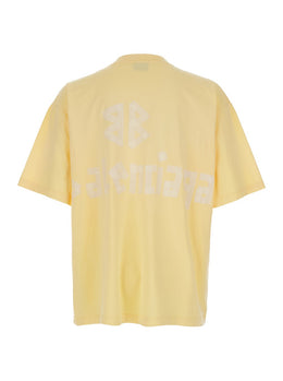 Balenciaga 'Political C' Yellow Crewneck T-Shirt with Logo Lettering on the Front and Logo Print on the Rear in Cotton Man