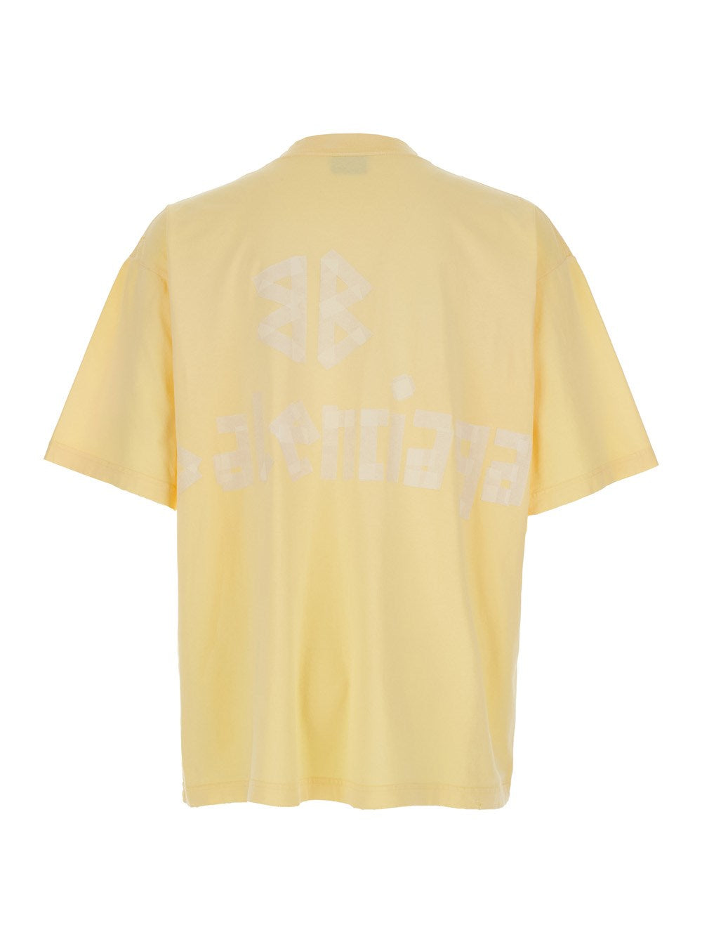 Balenciaga 'Political C' Yellow Crewneck T-Shirt with Logo Lettering on the Front and Logo Print on the Rear in Cotton Man