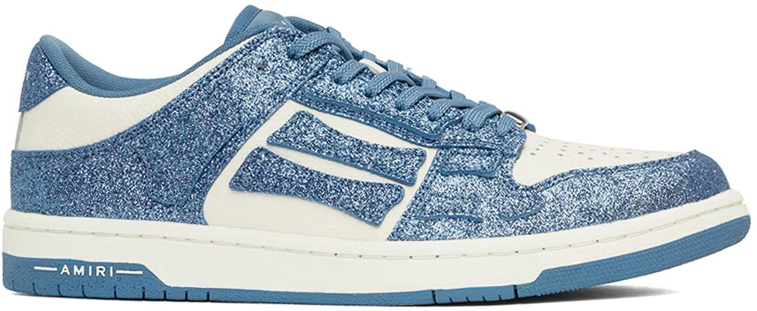 AMIRI White & Blue Shimmer Skel Top Low Sneakers