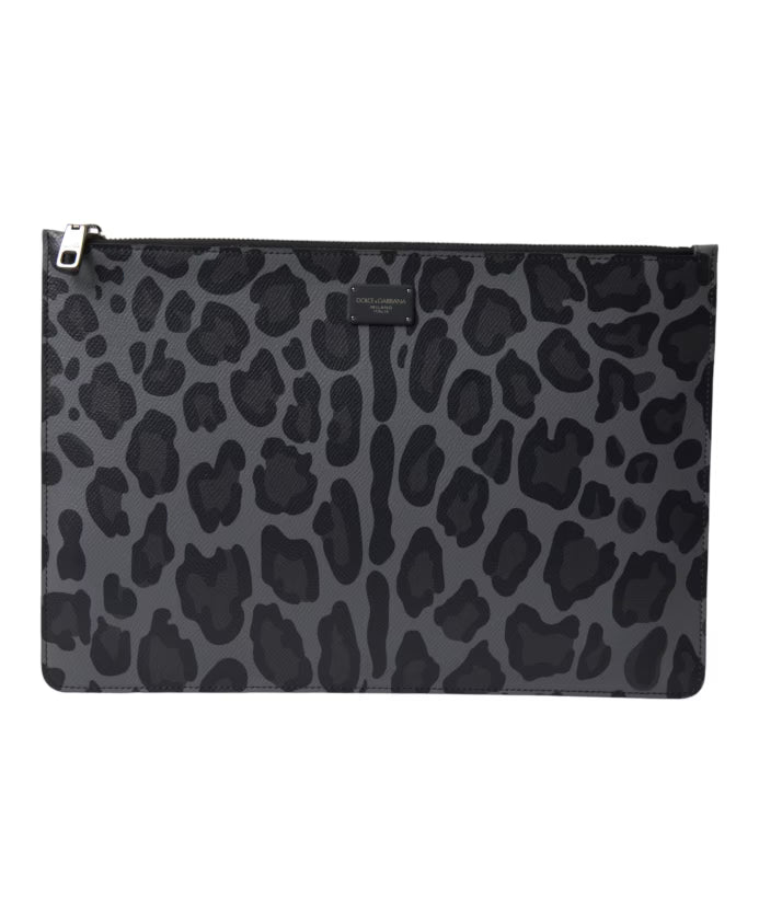 Leopard Jacquard Logo Plaque Briefcase Bag