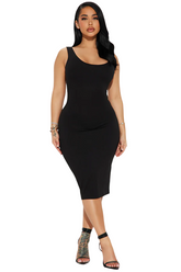 Double Scoop Midi Dress - Black