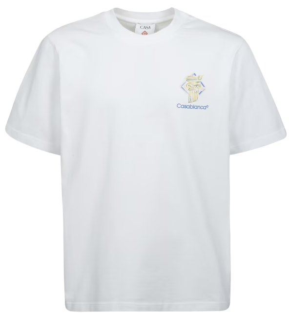 Casablanca White Cotton T-shirt with Diamond Column Print