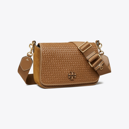 Leather Woven Flap Crossbody