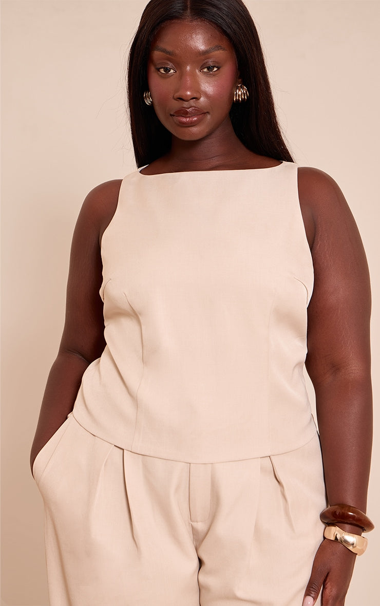 Plus Stone Racer Neck Detail Sleeveless Top